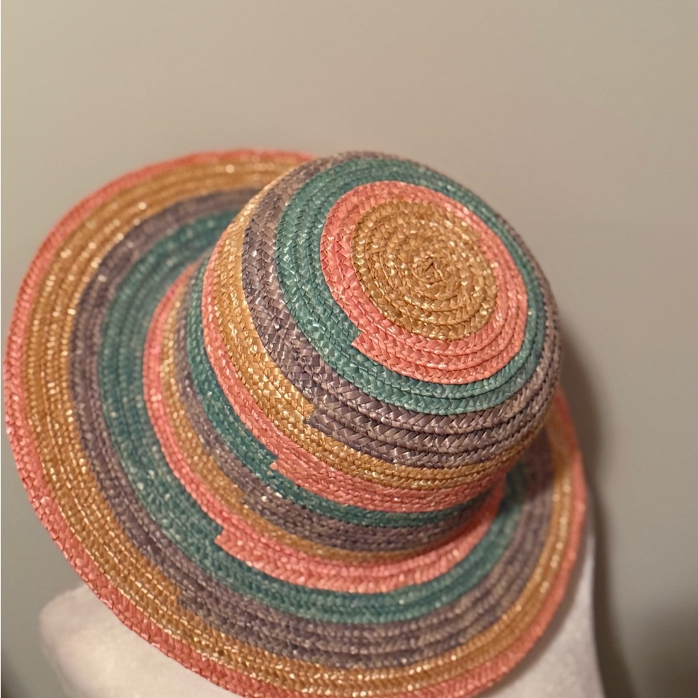 Vintage Liz Claiborne Colorful Spring Straw  Striped Hat